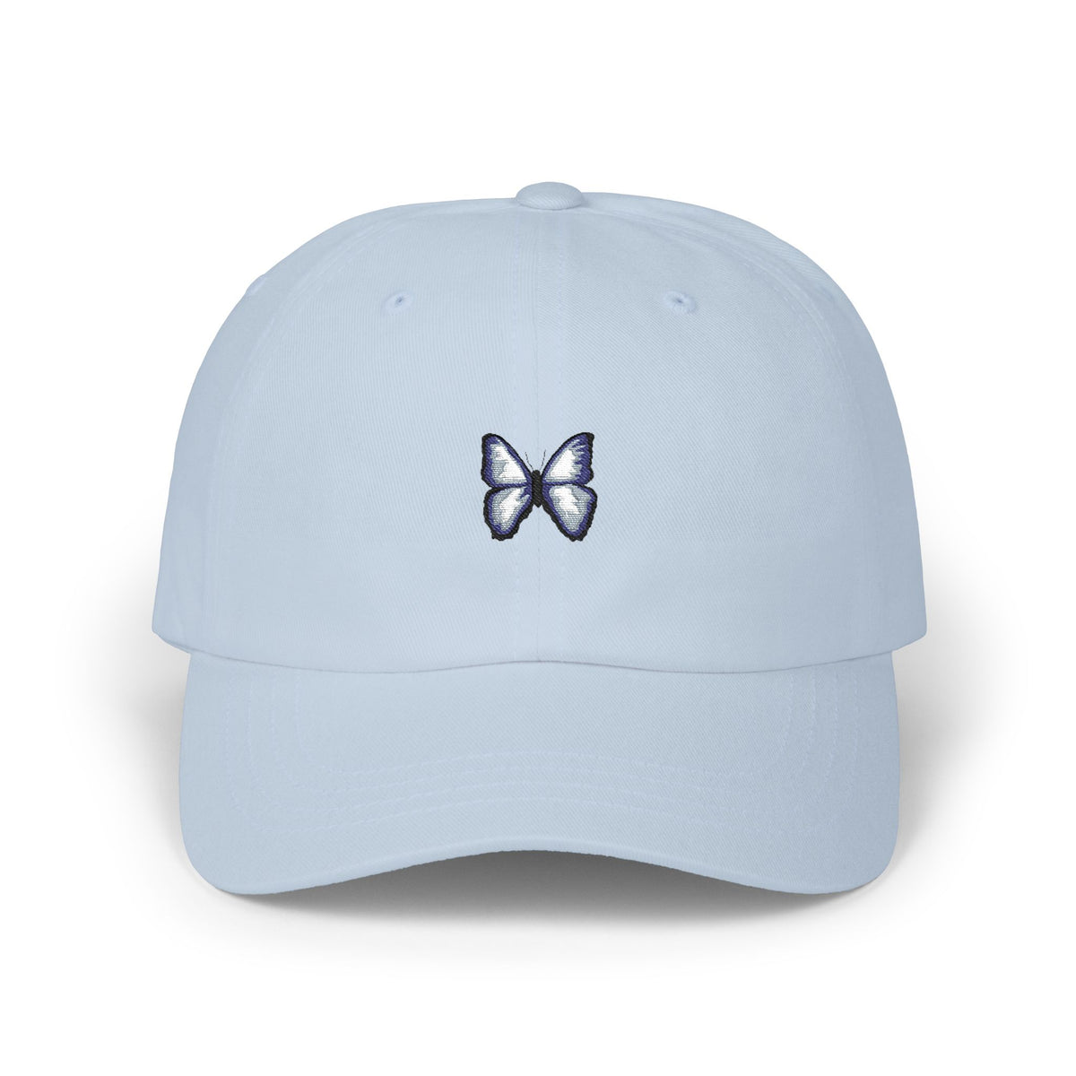 Butterfly Embroidered Dad Cap — Minimal Blue Butterfly Baseball Hat