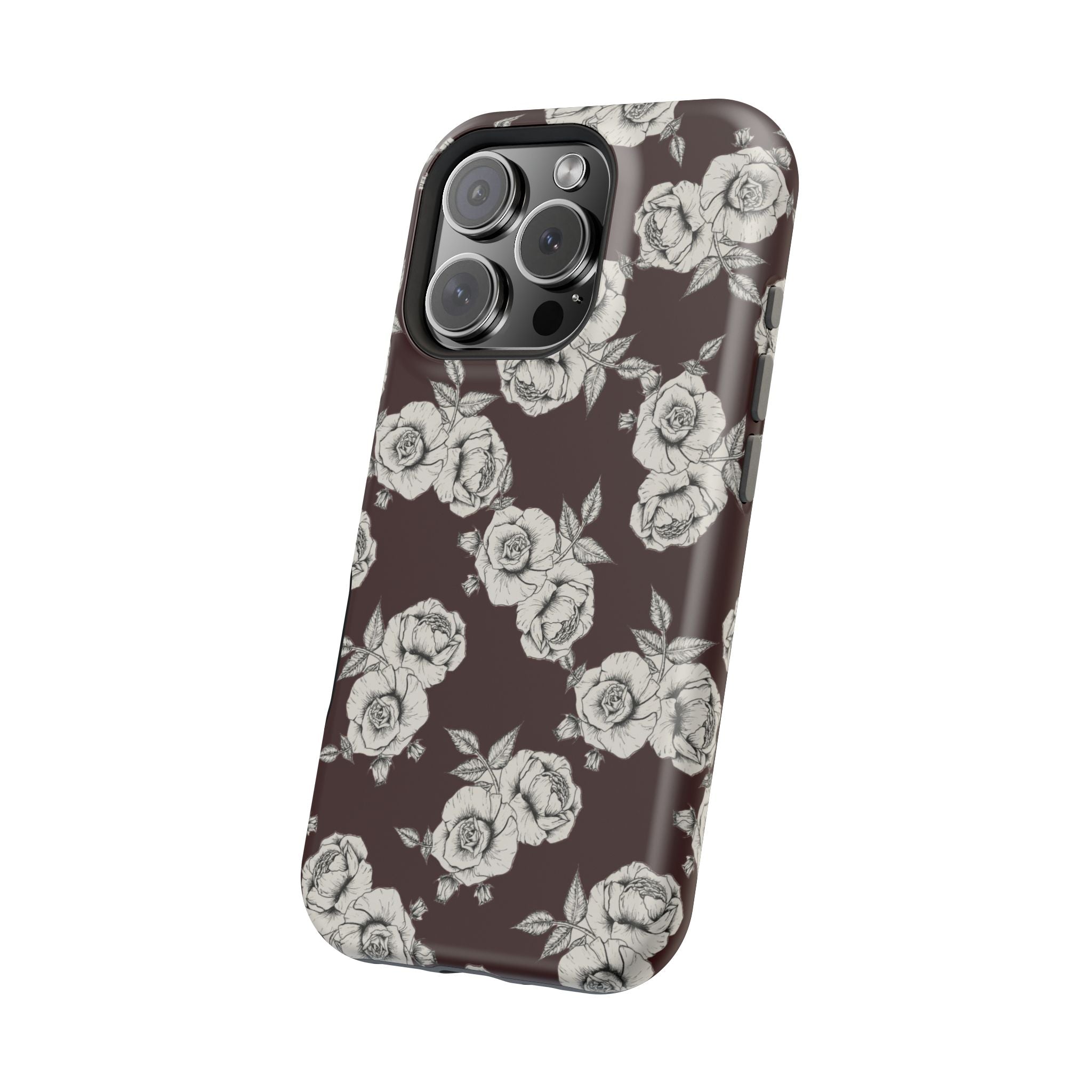 Rose Pattern Magnetic Impact-Resistant Phone Case — Burgundy Floral Protective Cover