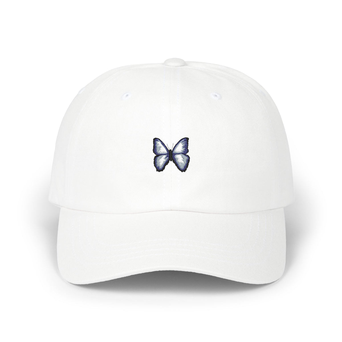 Butterfly Embroidered Dad Cap — Minimal Blue Butterfly Baseball Hat