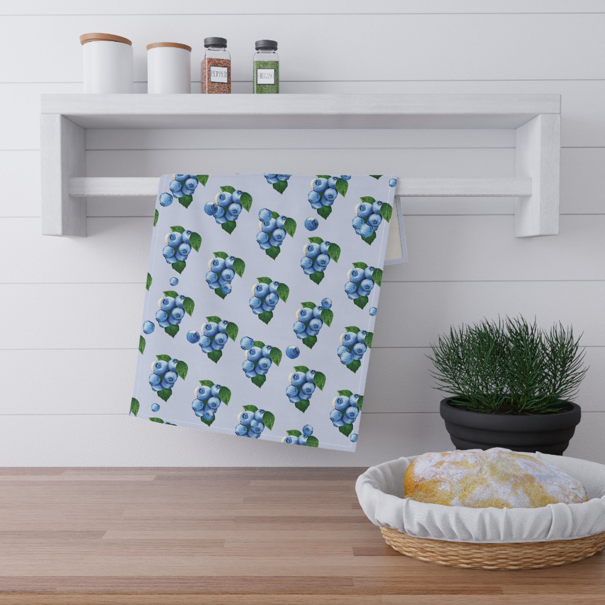 Cotton Twill Blueberry Pattern Tea Towel — Decorative Cotton Kitchen Towel
