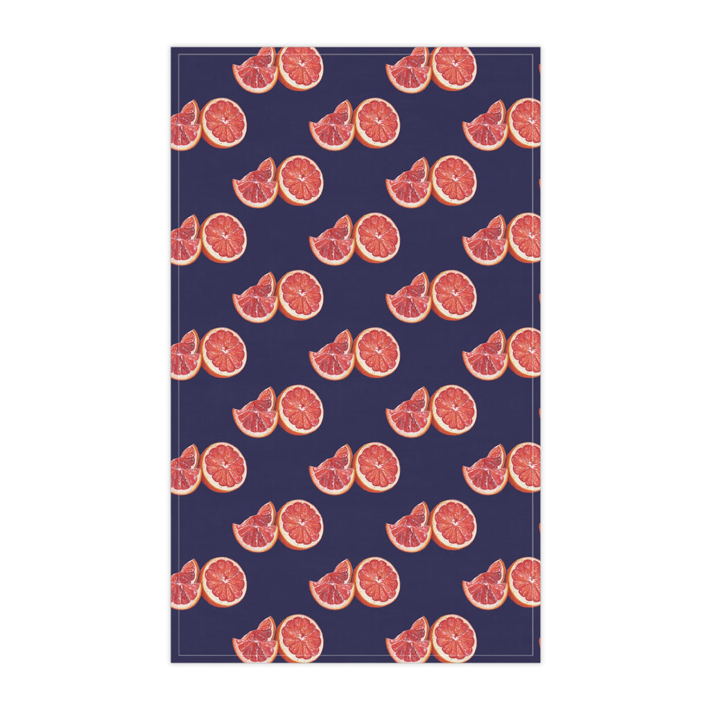 Cotton Twill Grapefruit Pattern Tea Towel — Citrus Kitchen Towel (Navy Background)