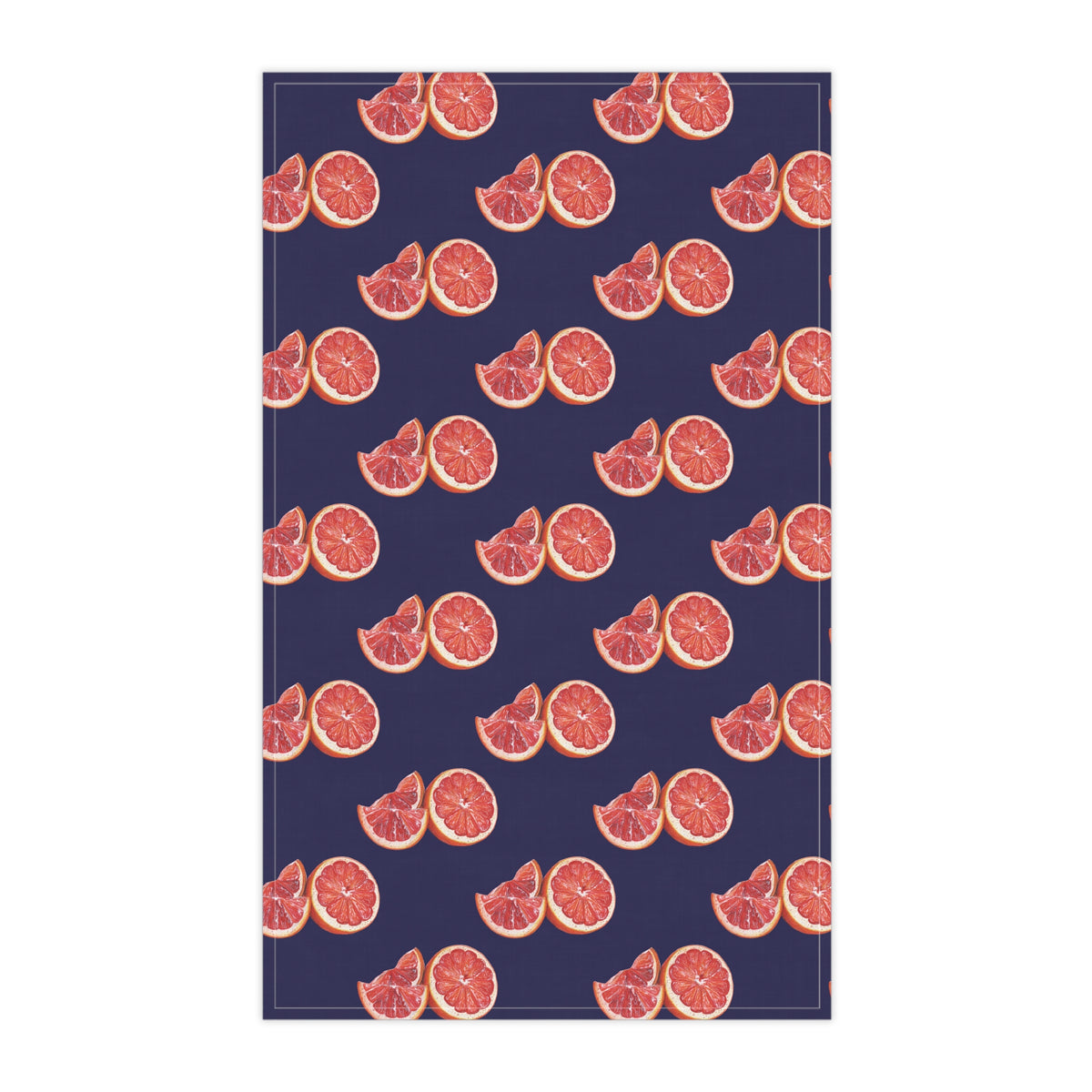Cotton Twill Grapefruit Pattern Tea Towel — Citrus Kitchen Towel (Navy Background)