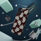 Rose Pattern Magnetic Impact-Resistant Phone Case — Burgundy Floral Protective Cover