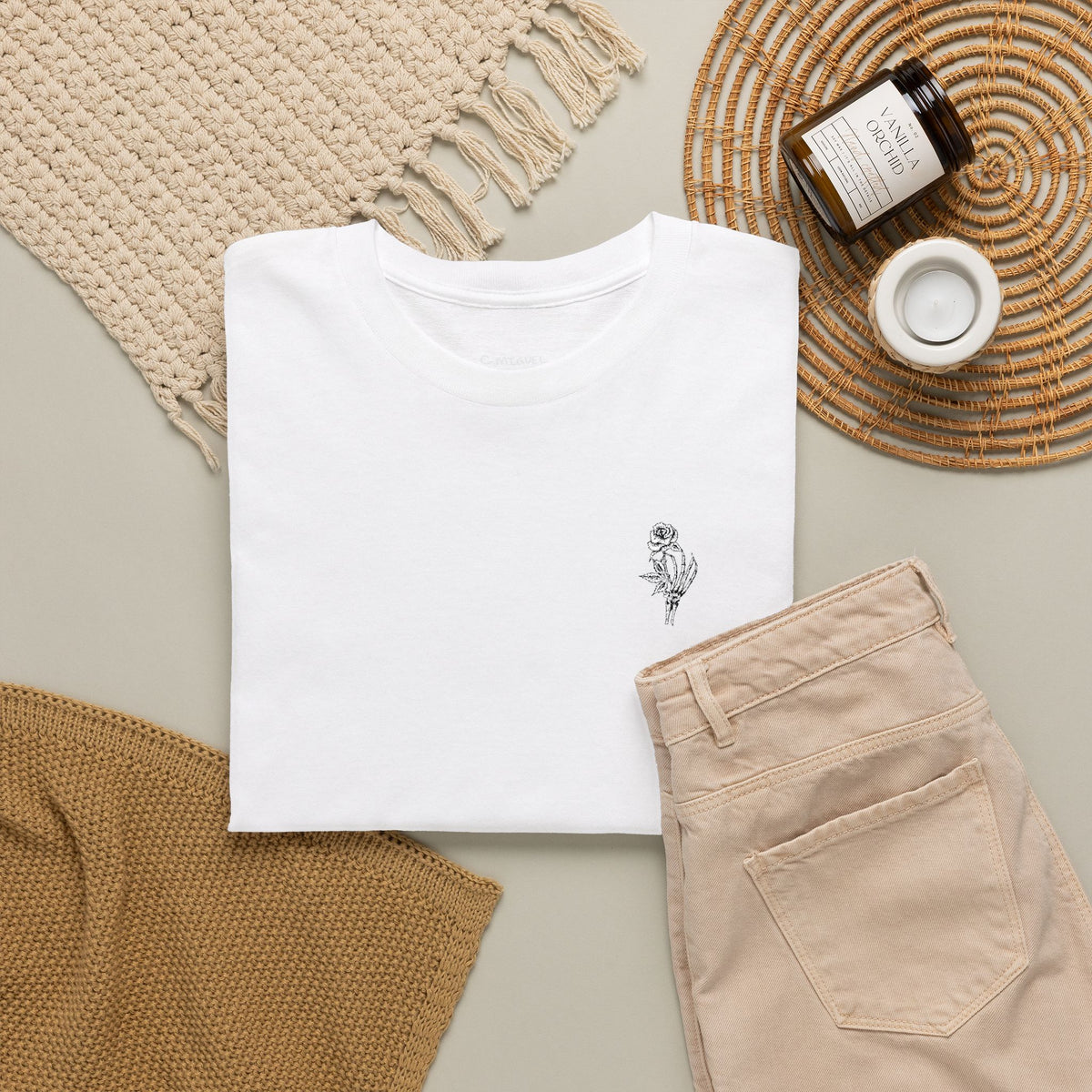 Skeleton Rose Pocket Tee — Cotton T‑Shirt