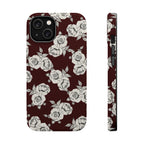 Rose Pattern Magnetic Impact-Resistant Phone Case — Burgundy Floral Protective Cover