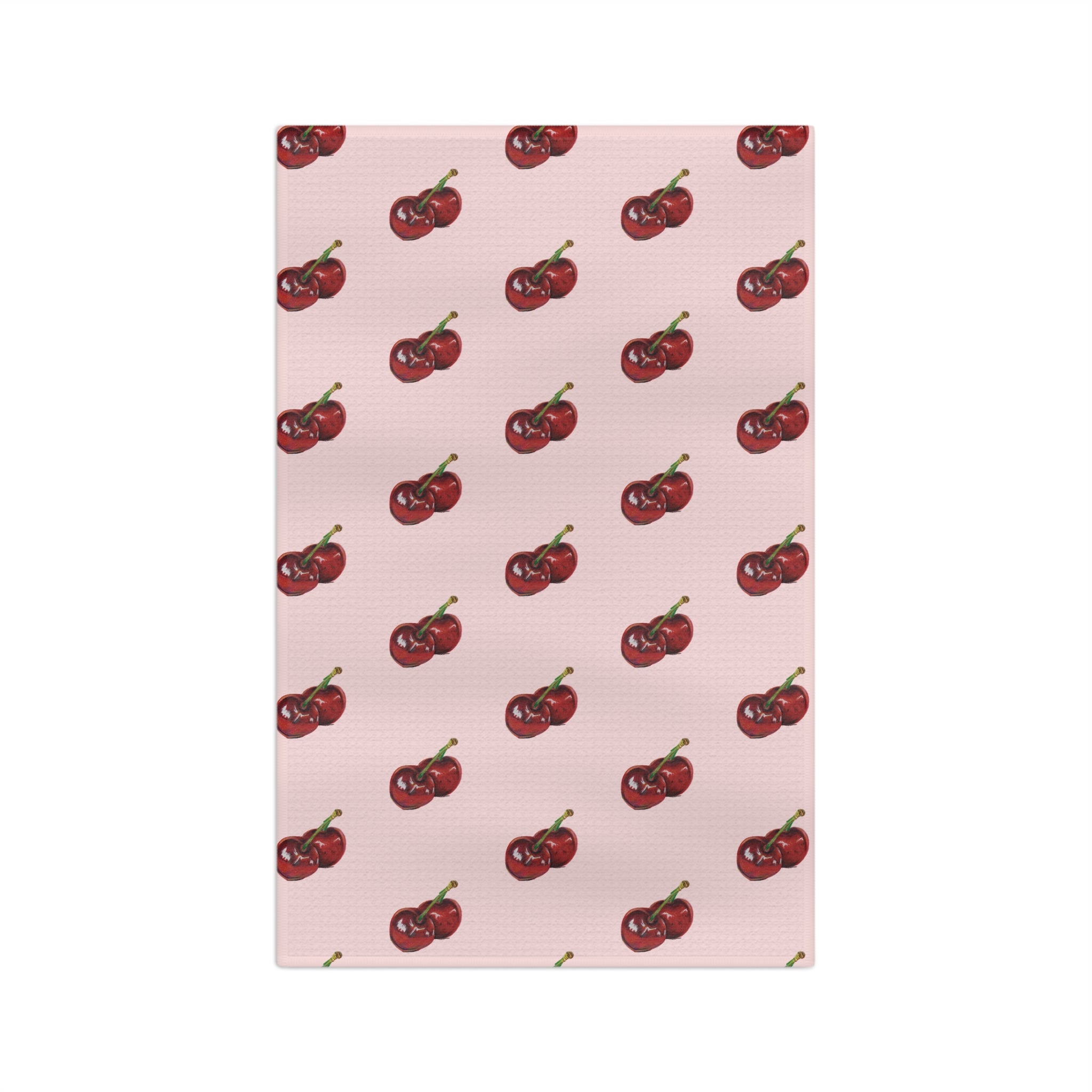 Cherry Pattern Microfiber Tea Towel — Pink Retro Fruit Kitchen Towel