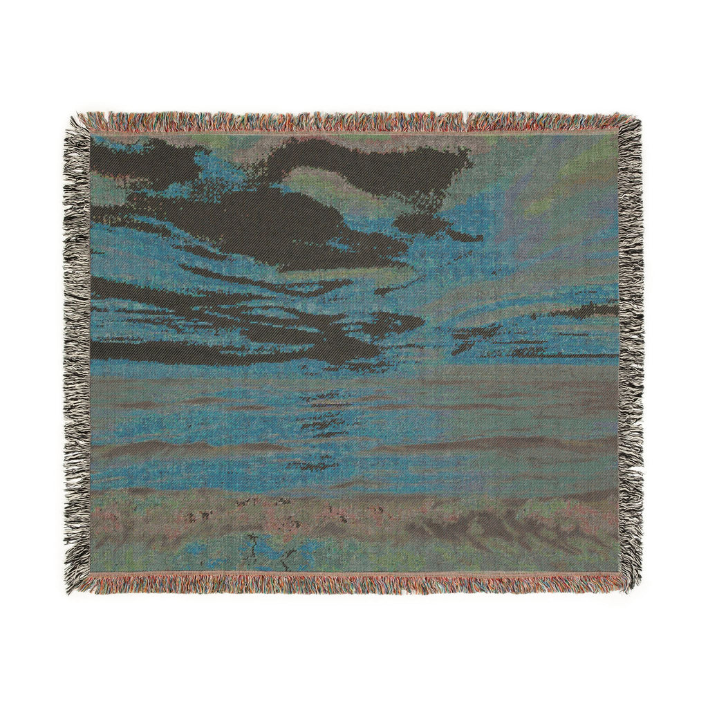 Sunset Seascape Woven Blanket — Coastal Throw with Beach Horizon Design