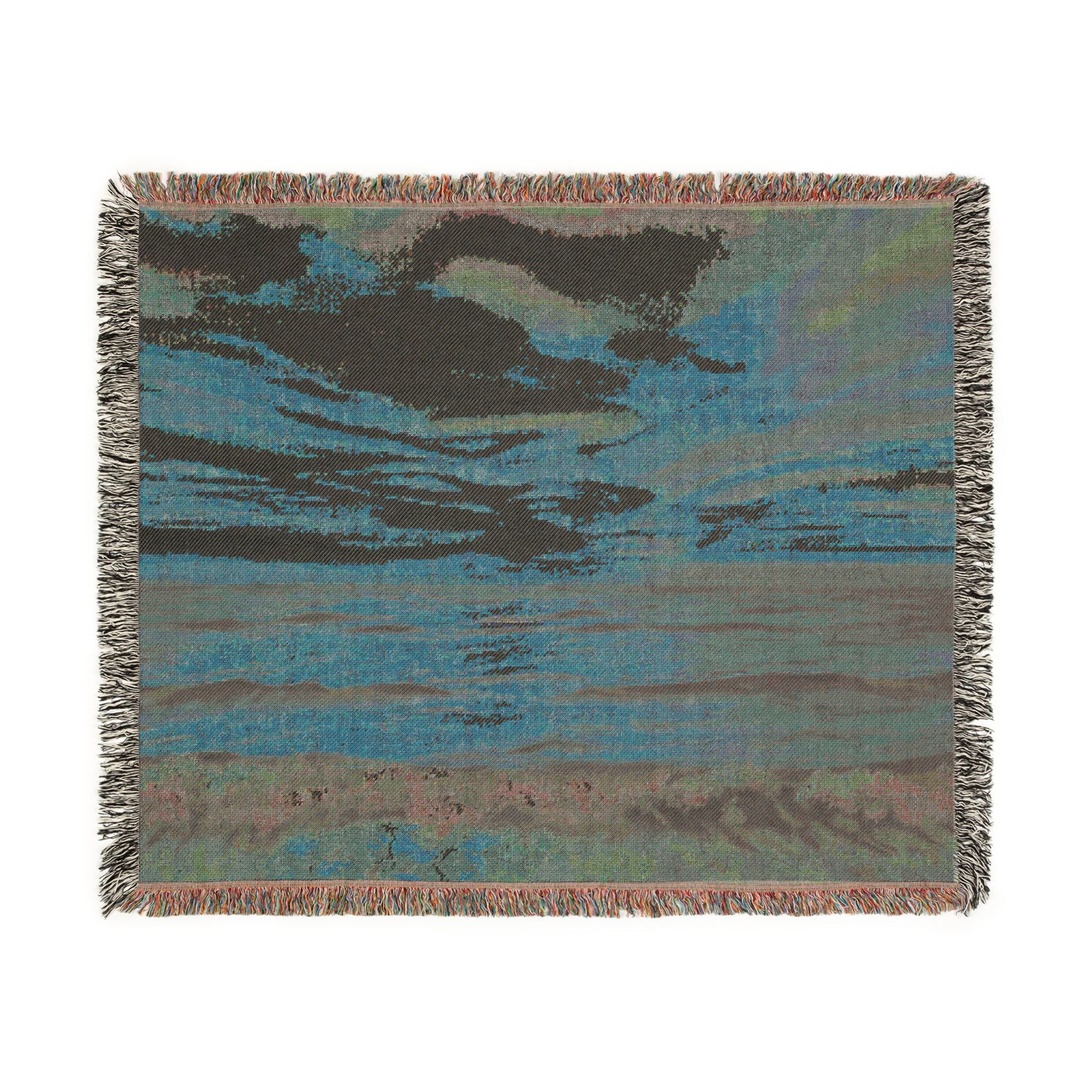 Sunset Seascape Woven Blanket — Coastal Throw with Beach Horizon Design