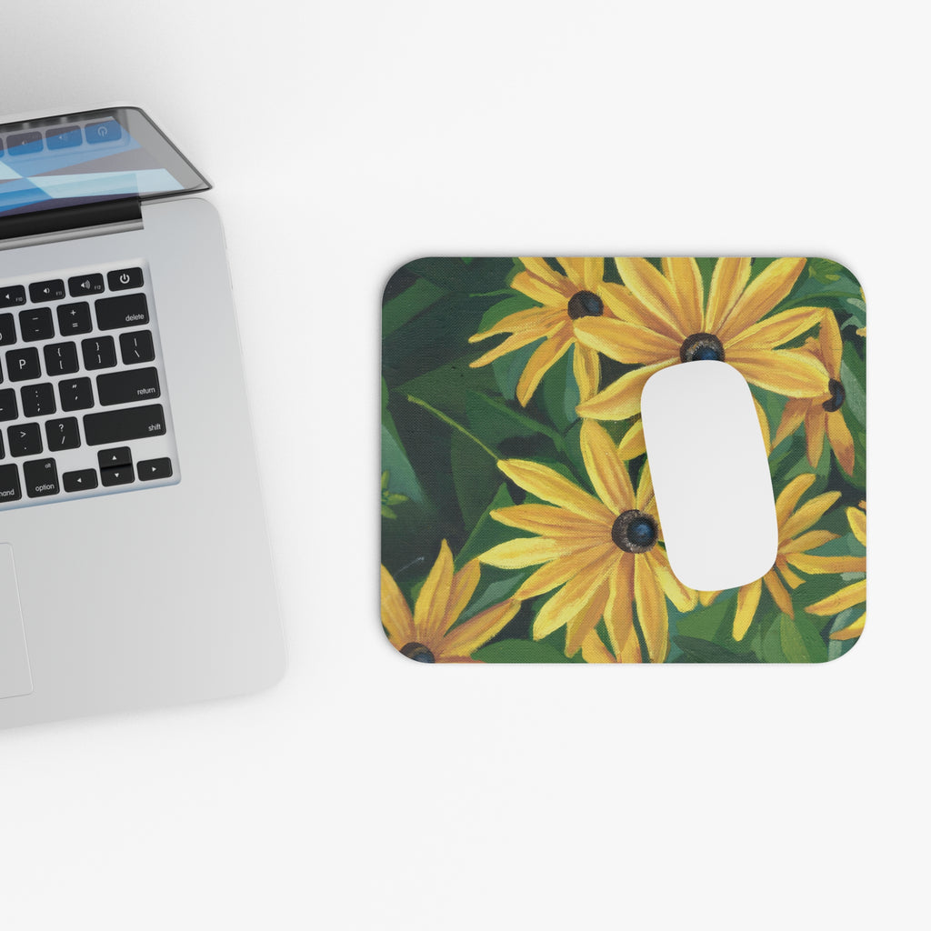 Black-Eyed Susan Floral Mouse Pad — Yellow Wildflower Desk Mat