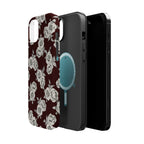 Rose Pattern Magnetic Impact-Resistant Phone Case — Burgundy Floral Protective Cover