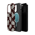 Rose Pattern Magnetic Impact-Resistant Phone Case — Burgundy Floral Protective Cover