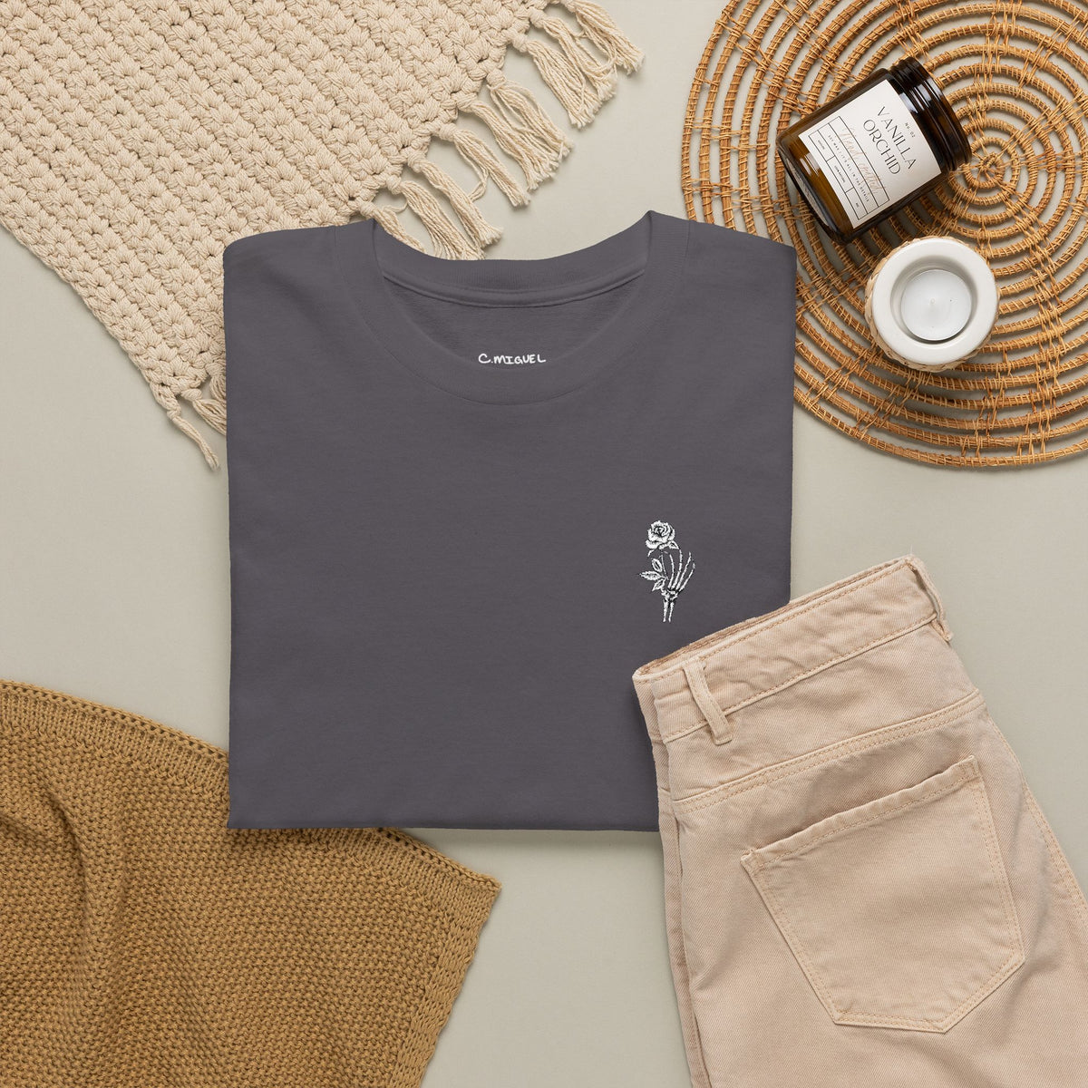 Skeleton Rose Pocket Tee — Cotton T‑Shirt