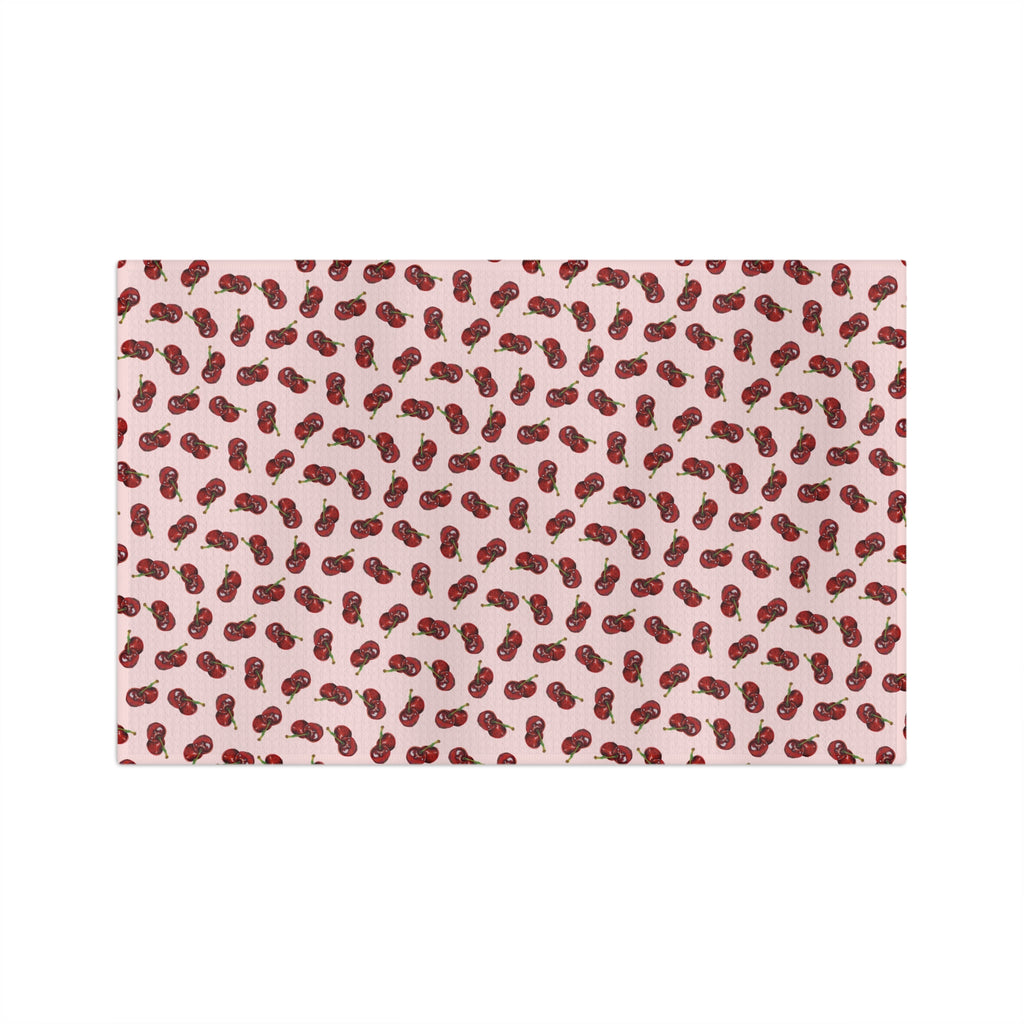 Absorbent Microfiber Cherry Pattern Tea Towel — Pink Retro Fruit Kitchen Towel