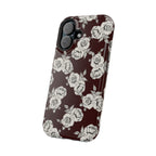 Rose Pattern Magnetic Impact-Resistant Phone Case — Burgundy Floral Protective Cover