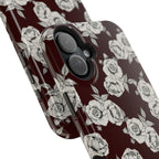Rose Pattern Magnetic Impact-Resistant Phone Case — Burgundy Floral Protective Cover