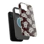 Rose Pattern Magnetic Impact-Resistant Phone Case — Burgundy Floral Protective Cover