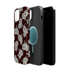 Rose Pattern Magnetic Impact-Resistant Phone Case — Burgundy Floral Protective Cover
