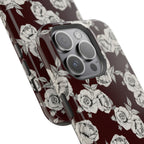 Rose Pattern Magnetic Impact-Resistant Phone Case — Burgundy Floral Protective Cover