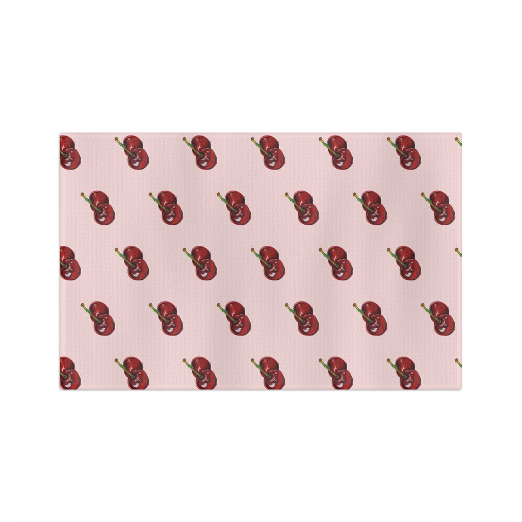 Cherry Pattern Microfiber Tea Towel — Pink Retro Fruit Kitchen Towel