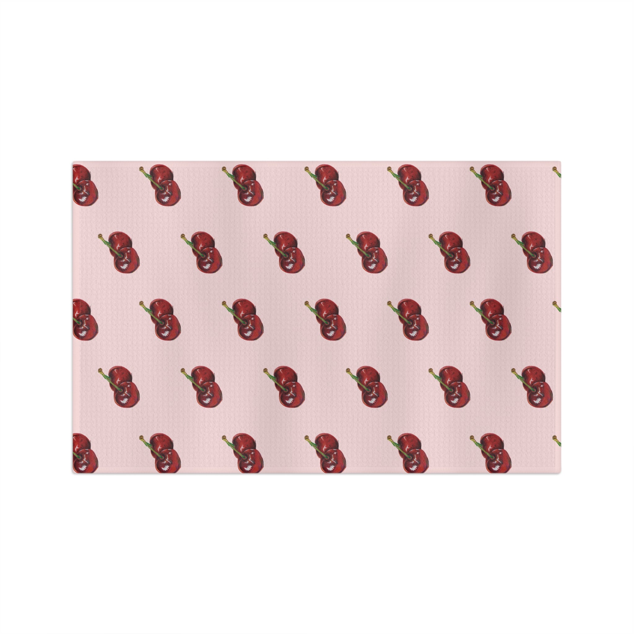 Cherry Pattern Microfiber Tea Towel — Pink Retro Fruit Kitchen Towel