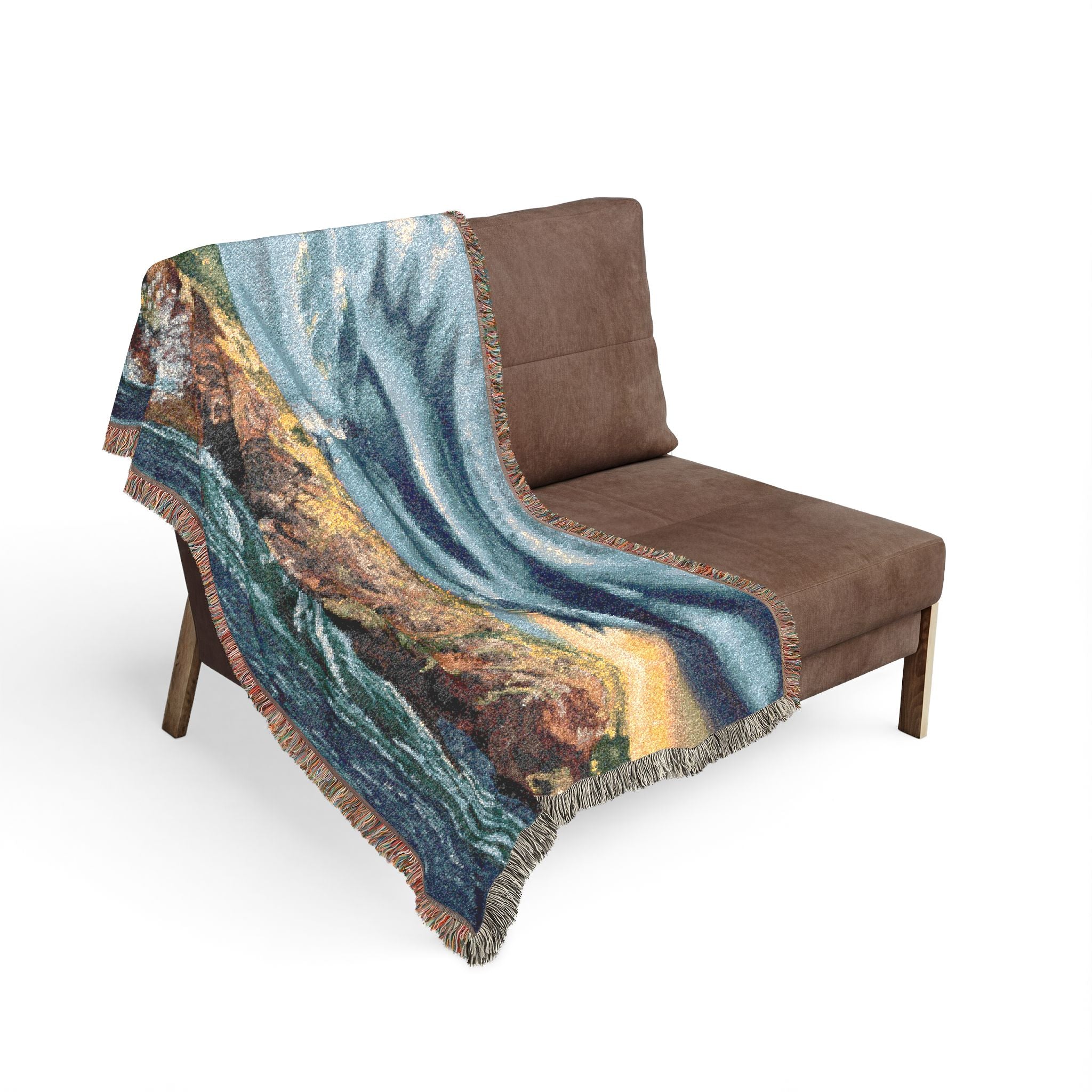Lighthouse Coastal Woven Blanket — Nautical Throw for Living Room, Beach House & Gift