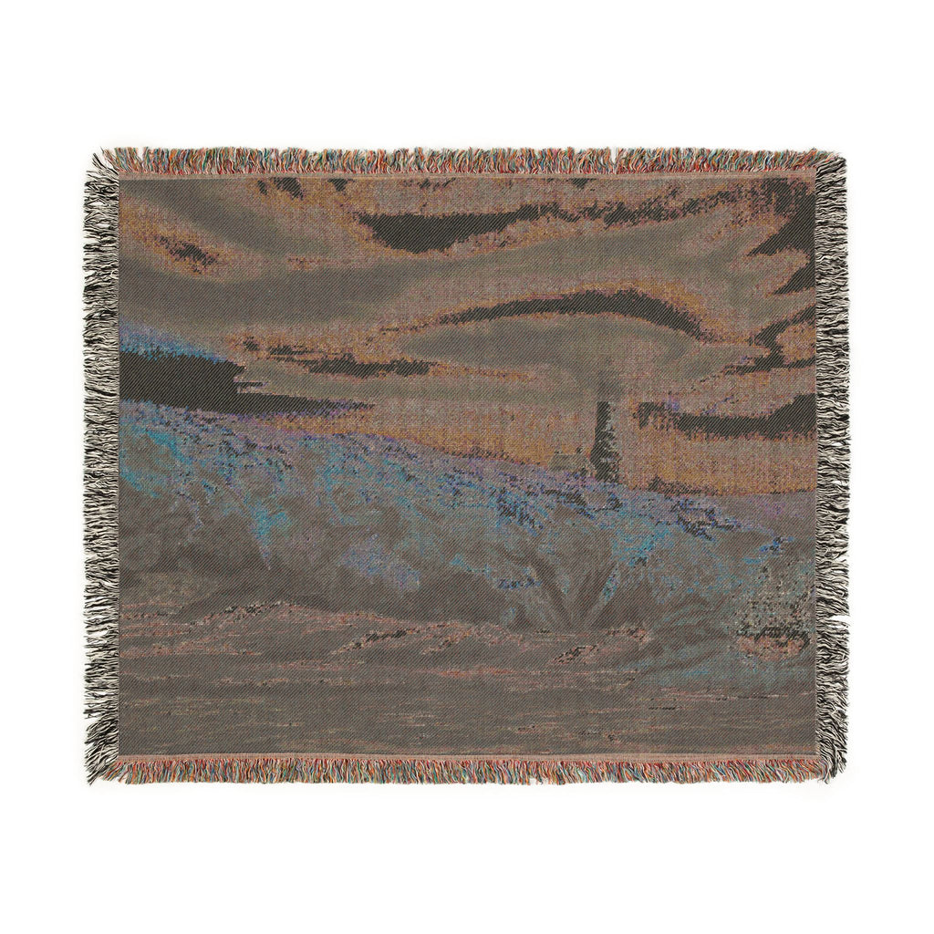 Lighthouse Coastal Woven Blanket — Nautical Throw for Living Room, Beach House & Gift