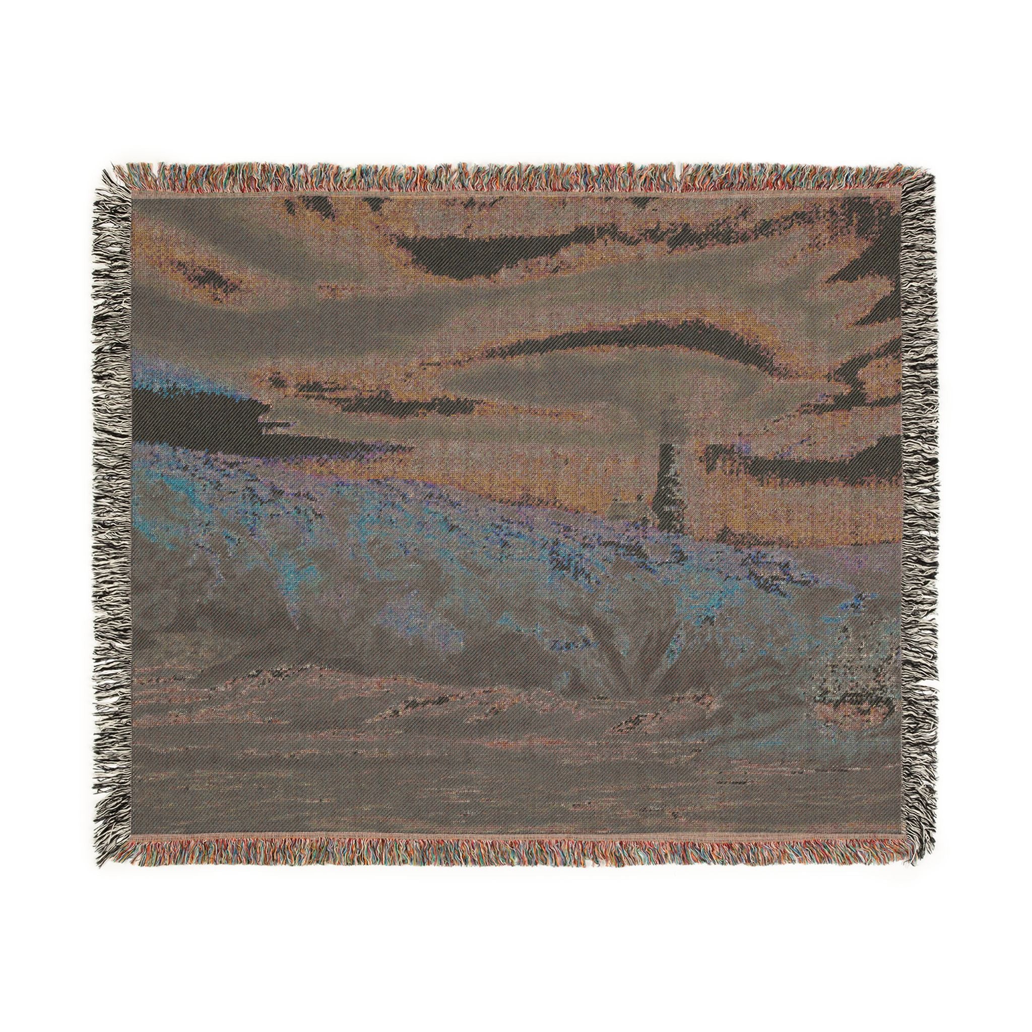 Lighthouse Coastal Woven Blanket — Nautical Throw for Living Room, Beach House & Gift
