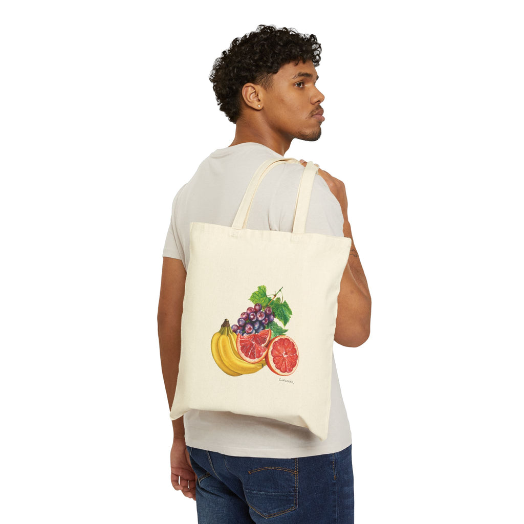 Tote Bag — Watercolor Fruit Print (Banana, Grapes & Grapefruit)