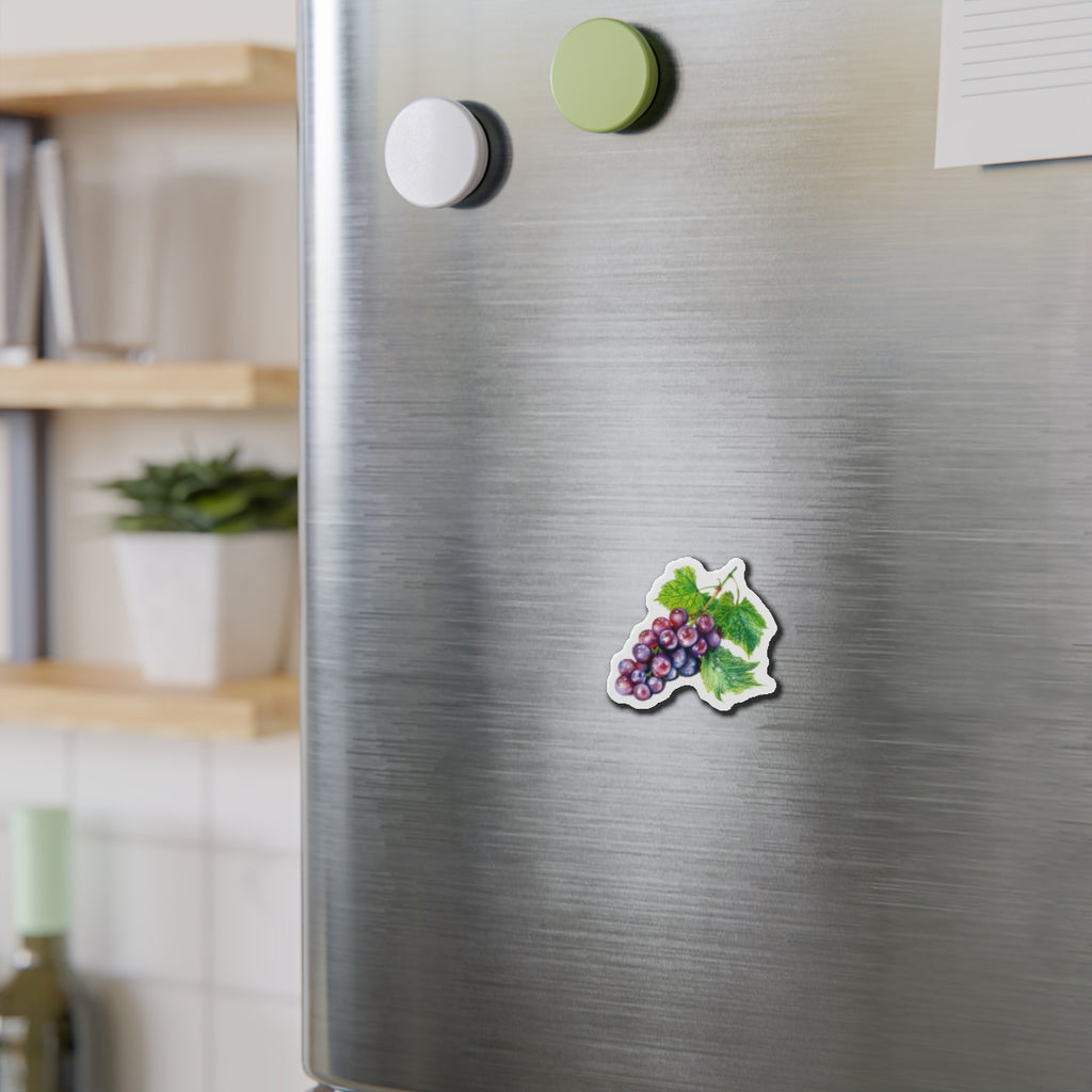 Grape Cluster Die-Cut Magnet — Watercolor Vineyard Refrigerator Art