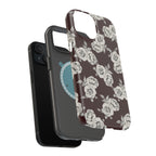 Rose Pattern Magnetic Impact-Resistant Phone Case — Burgundy Floral Protective Cover