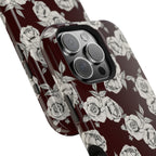 Rose Pattern Magnetic Impact-Resistant Phone Case — Burgundy Floral Protective Cover