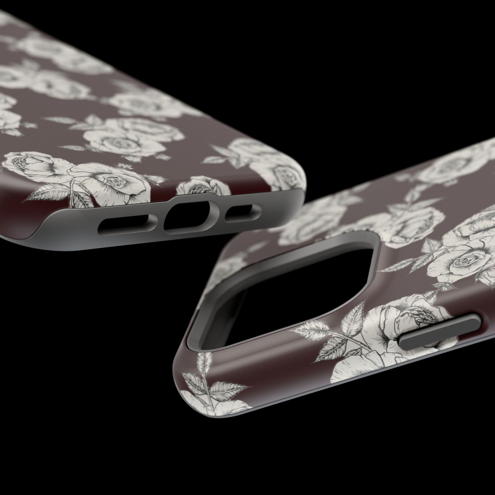 Rose Pattern Magnetic Impact-Resistant Phone Case — Burgundy Floral Protective Cover