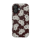 Rose Pattern Magnetic Impact-Resistant Phone Case — Burgundy Floral Protective Cover