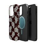 Rose Pattern Magnetic Impact-Resistant Phone Case — Burgundy Floral Protective Cover