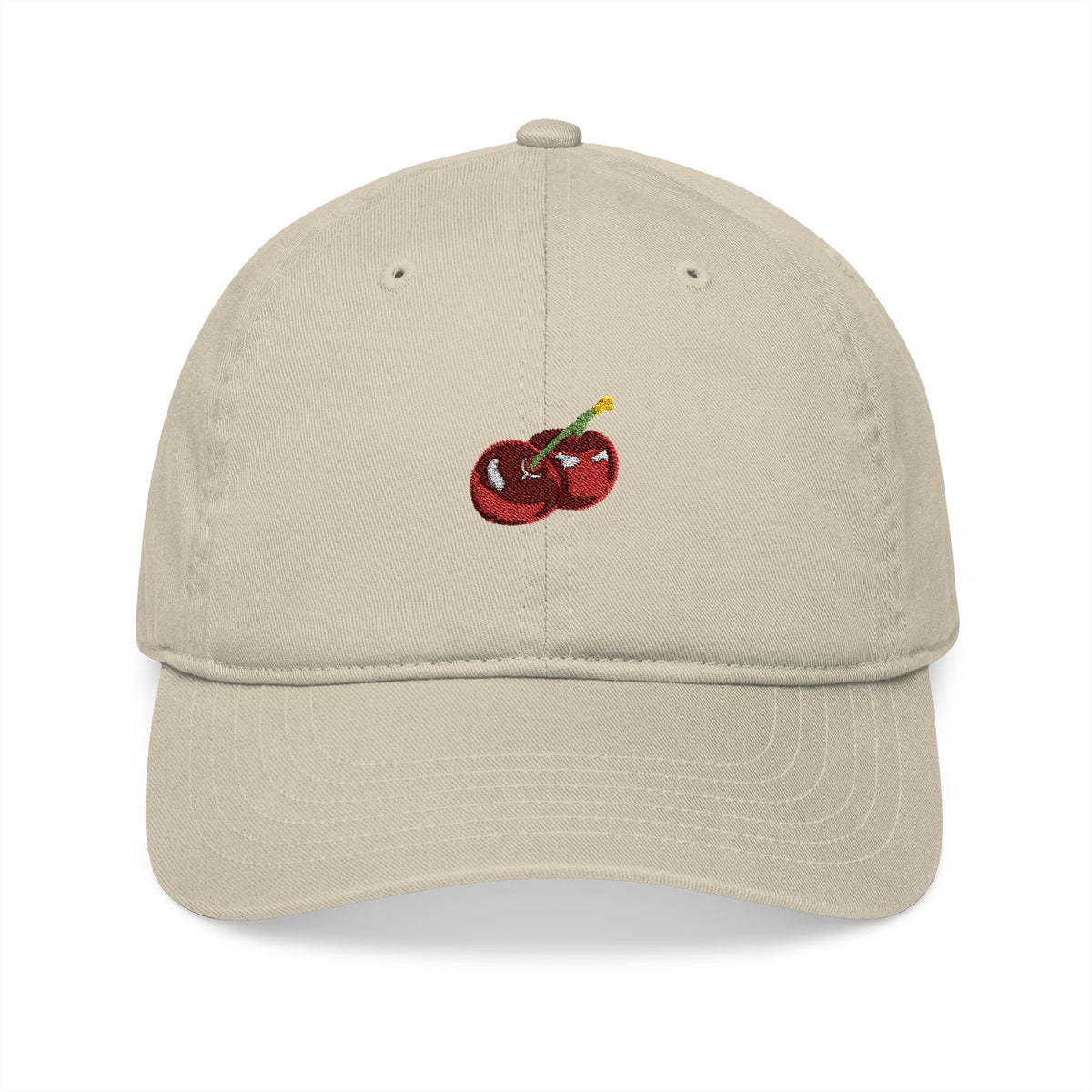 Embroidered Cherry Baseball Cap — Organic Cotton Dad Hat