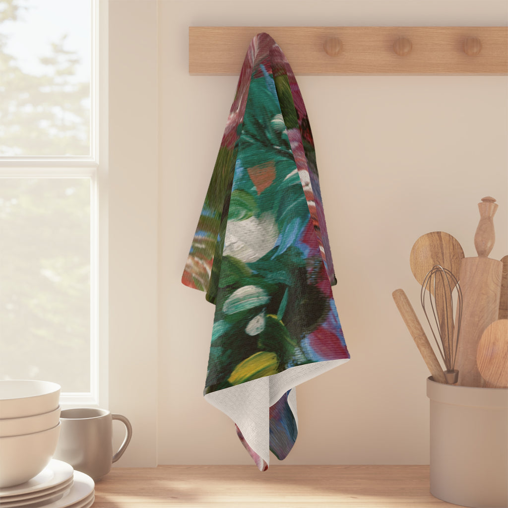 Floral Brushstroke Microfiber Tea Towel — Painterly Rose Kitchen Towel
