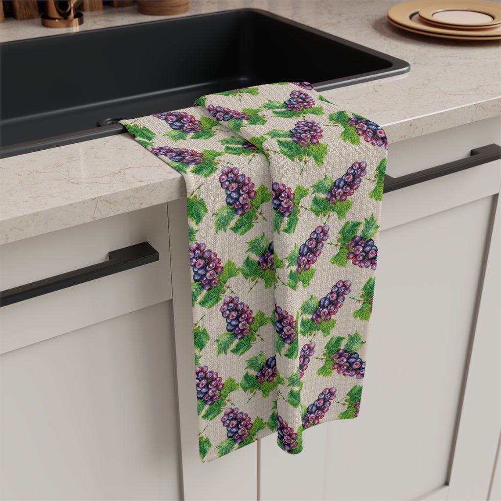 Microfiber Grape Pattern Tea Towel — Vintage Vineyard Kitchen Towels