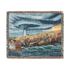 Lighthouse Coastal Woven Blanket — Nautical Throw for Living Room, Beach House & Gift