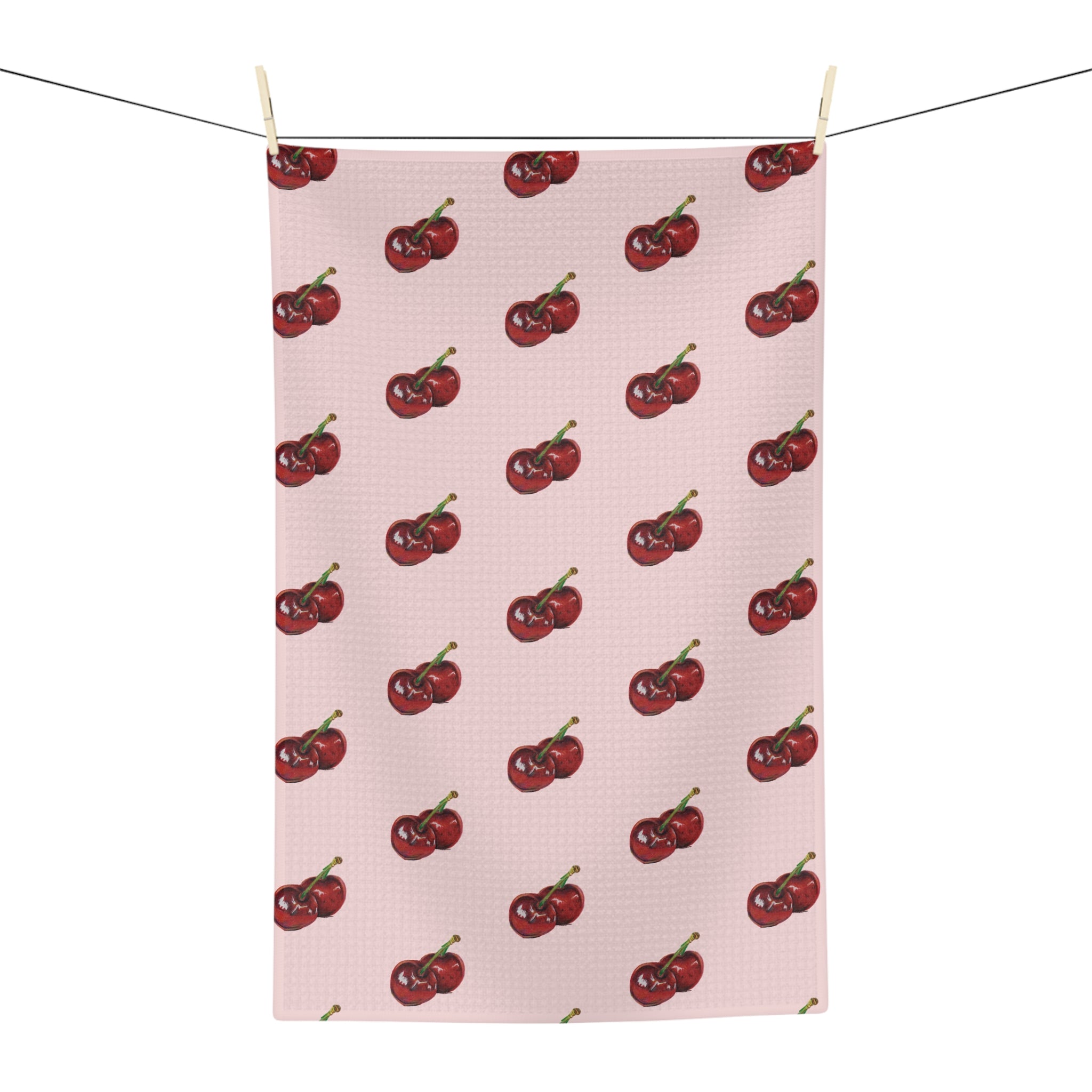 Cherry Pattern Microfiber Tea Towel — Pink Retro Fruit Kitchen Towel