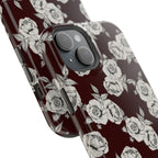 Rose Pattern Magnetic Impact-Resistant Phone Case — Burgundy Floral Protective Cover