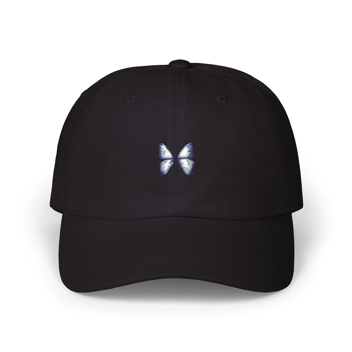 Butterfly Embroidered Dad Cap — Minimal Blue Butterfly Baseball Hat