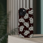 Rose Pattern Magnetic Impact-Resistant Phone Case — Burgundy Floral Protective Cover