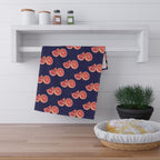 Cotton Twill Grapefruit Pattern Tea Towel — Citrus Kitchen Towel (Navy Background)