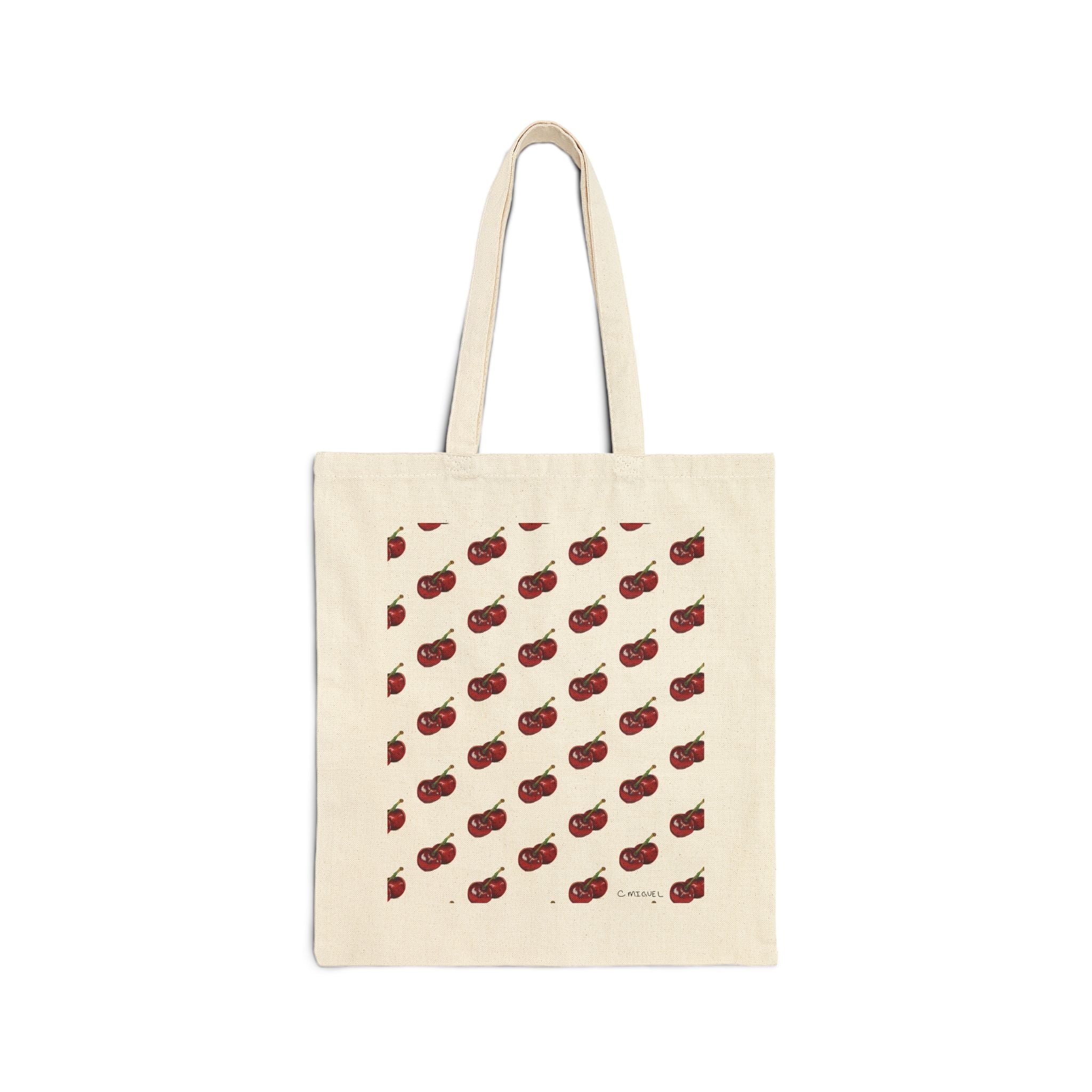 Cherry Pattern Canvas Tote Bag — Reusable Grocery & Market Bag