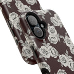 Rose Pattern Magnetic Impact-Resistant Phone Case — Burgundy Floral Protective Cover