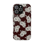 Rose Pattern Magnetic Impact-Resistant Phone Case — Burgundy Floral Protective Cover