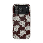 Rose Pattern Magnetic Impact-Resistant Phone Case — Burgundy Floral Protective Cover