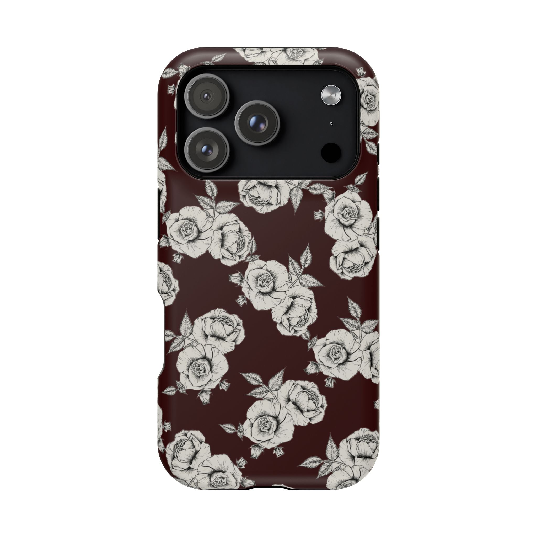 Rose Pattern Magnetic Impact-Resistant Phone Case — Burgundy Floral Protective Cover
