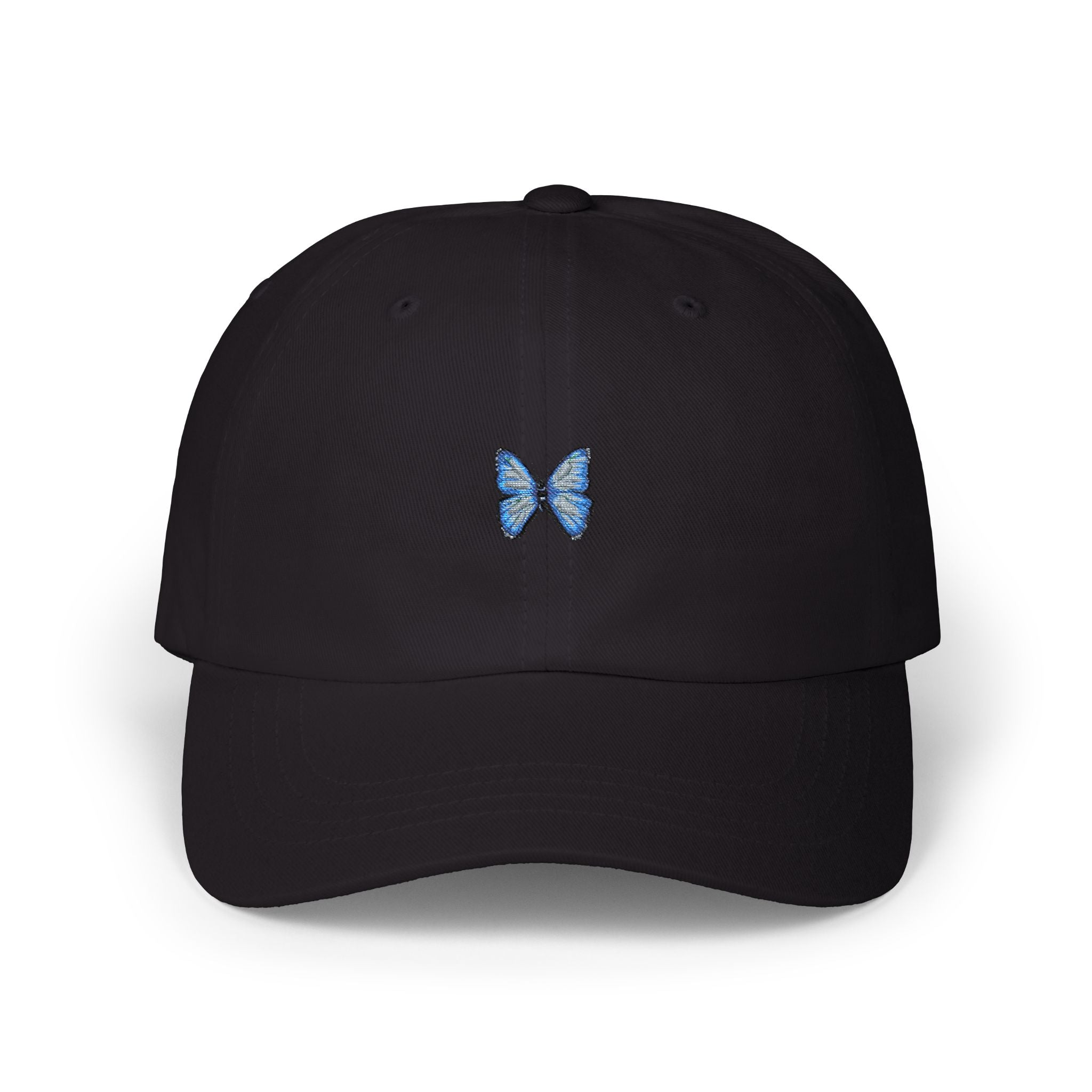 Butterfly Embroidered Dad Cap — Minimal Blue Butterfly Baseball Hat