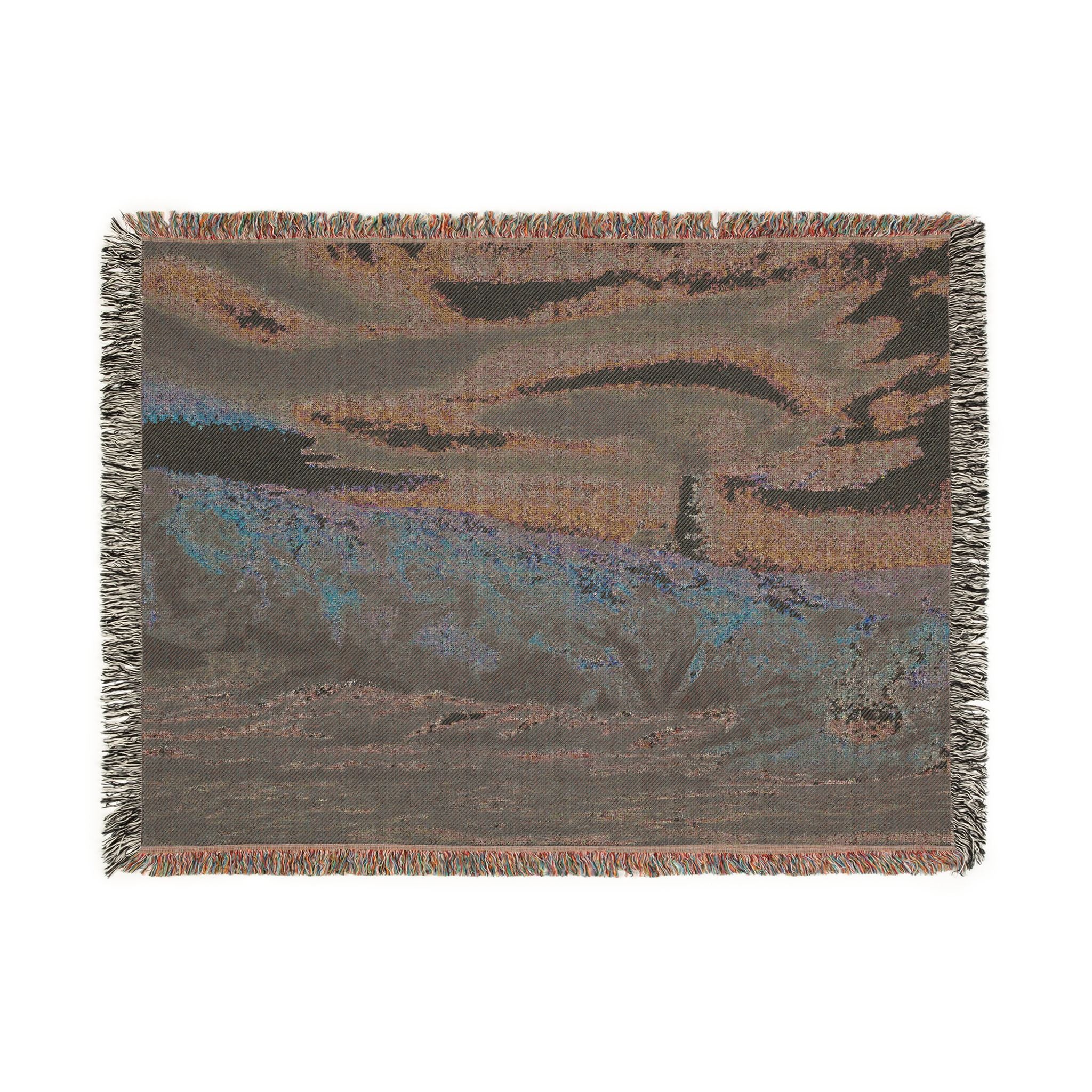 Lighthouse Coastal Woven Blanket — Nautical Throw for Living Room, Beach House & Gift